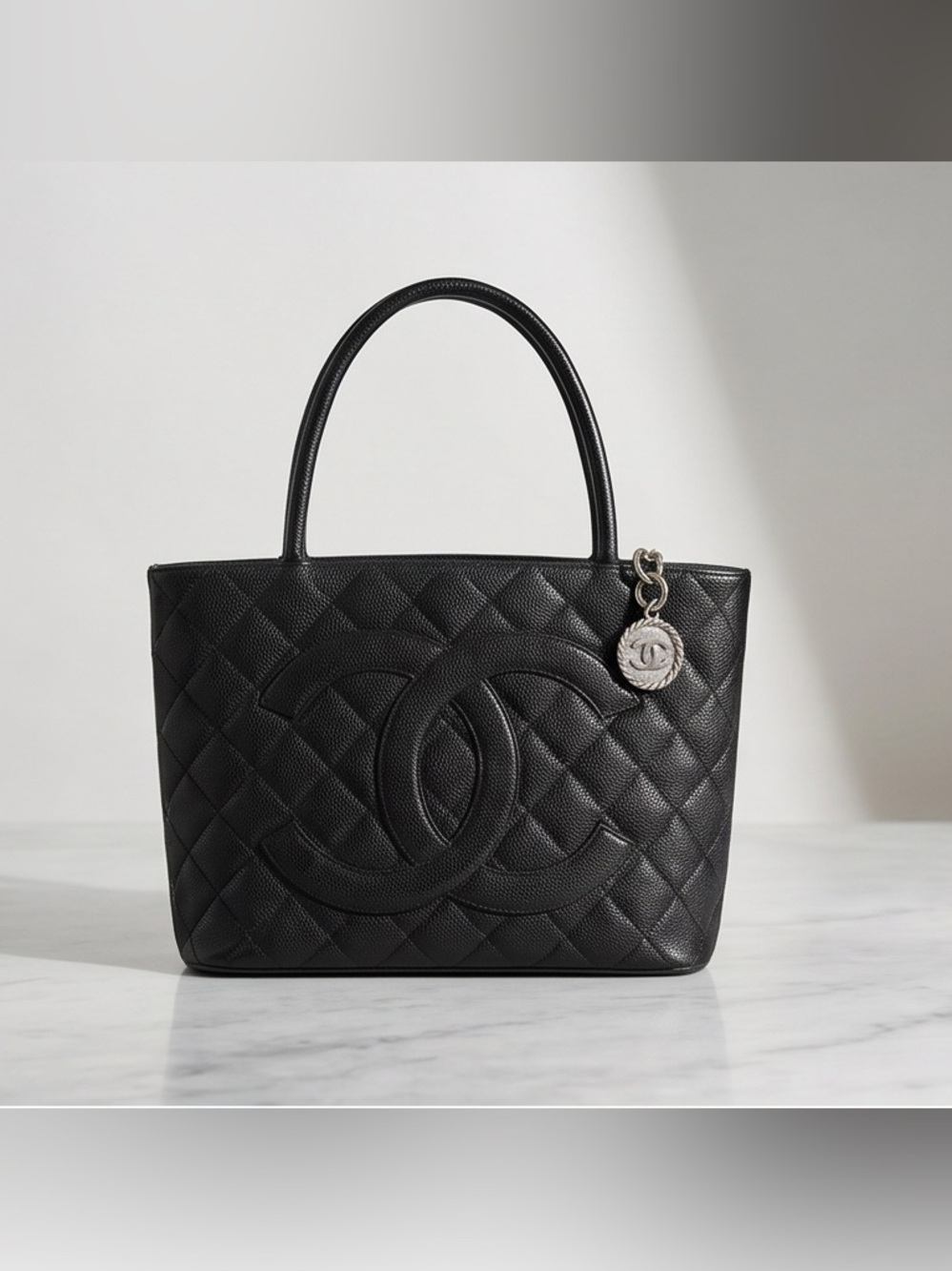 Chanel Black Caviar Medallion Tote Bag Leather